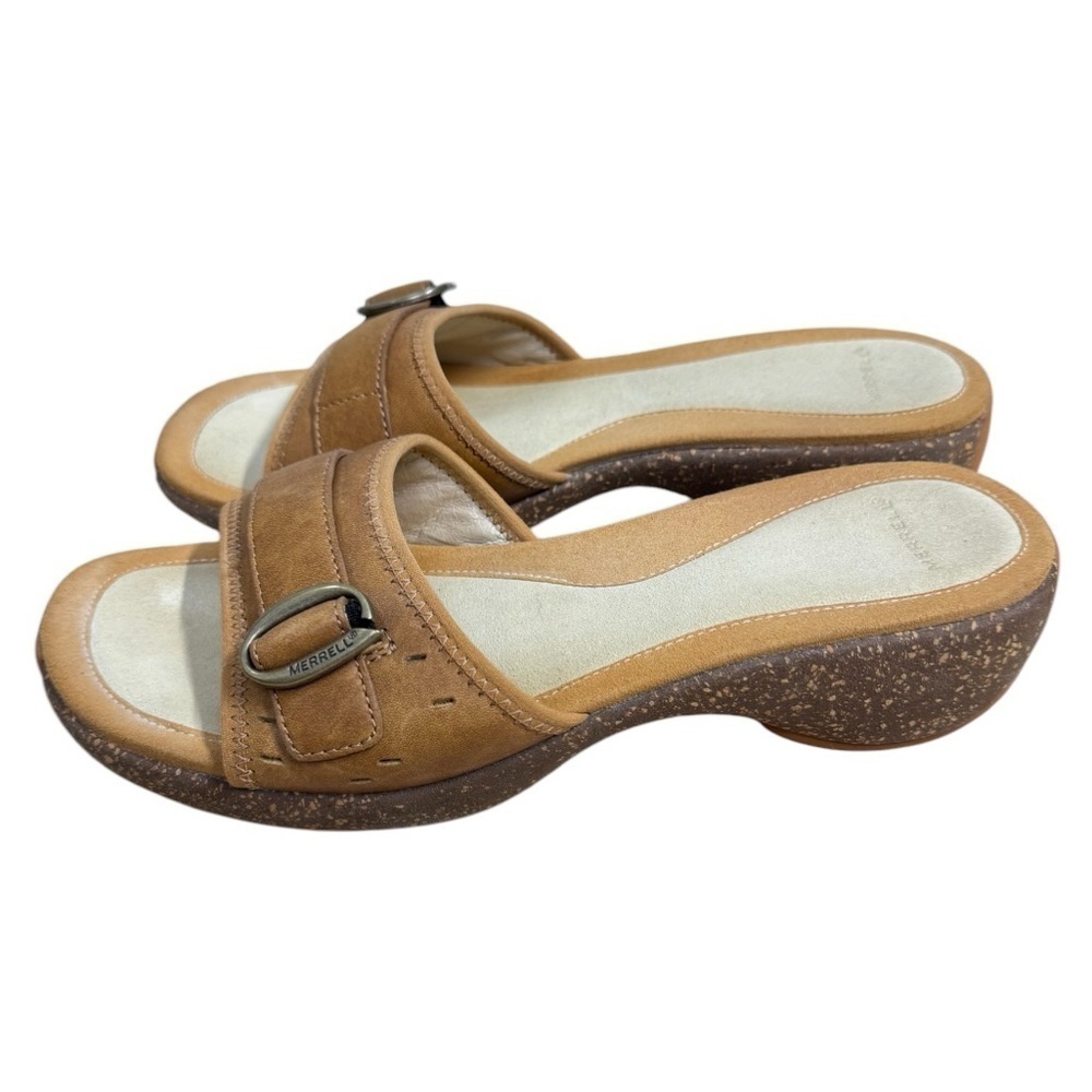Merrell Sundial Slide Beige Leather Sandals Brown Women's Size